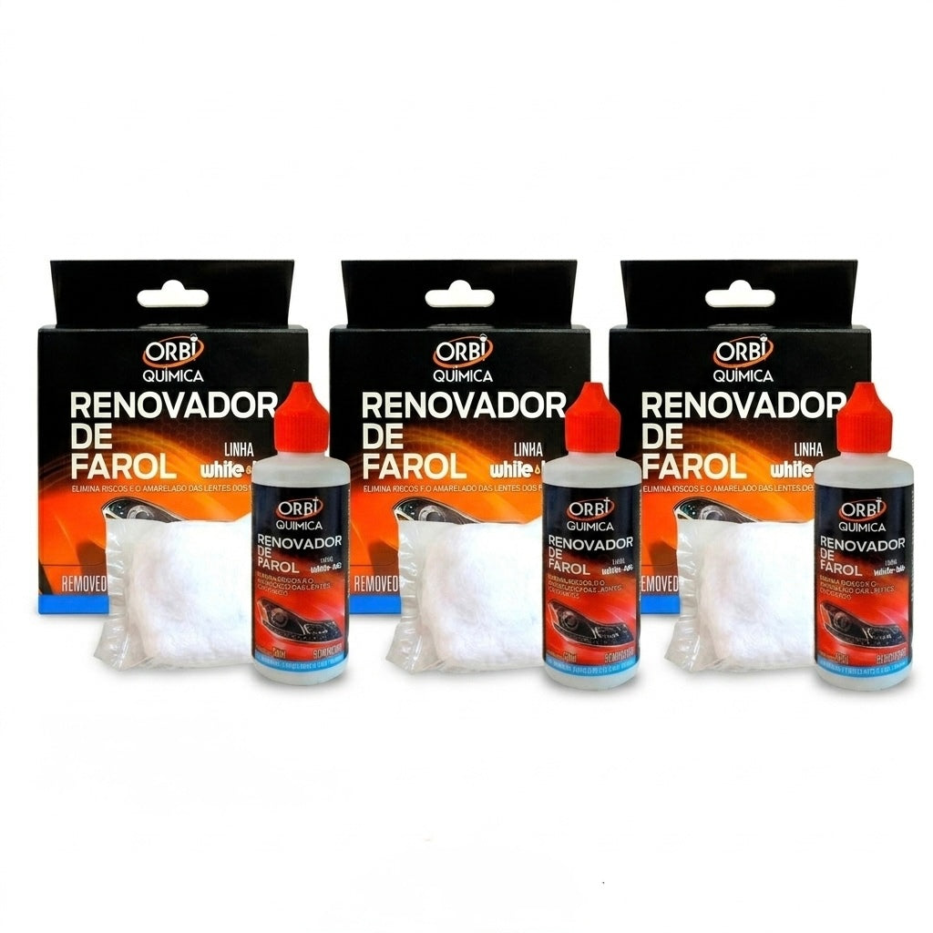 Renovador de Farol Tira Amarelado e Aspecto Fosco 50ml + Estopa..