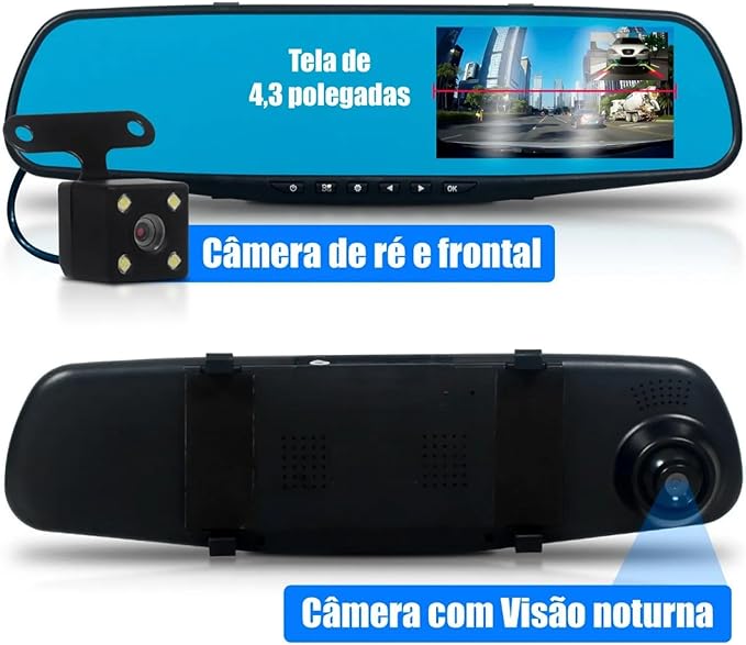 Retrovisor Automotivo com Câmera de Ré Colorida- Inovata Store