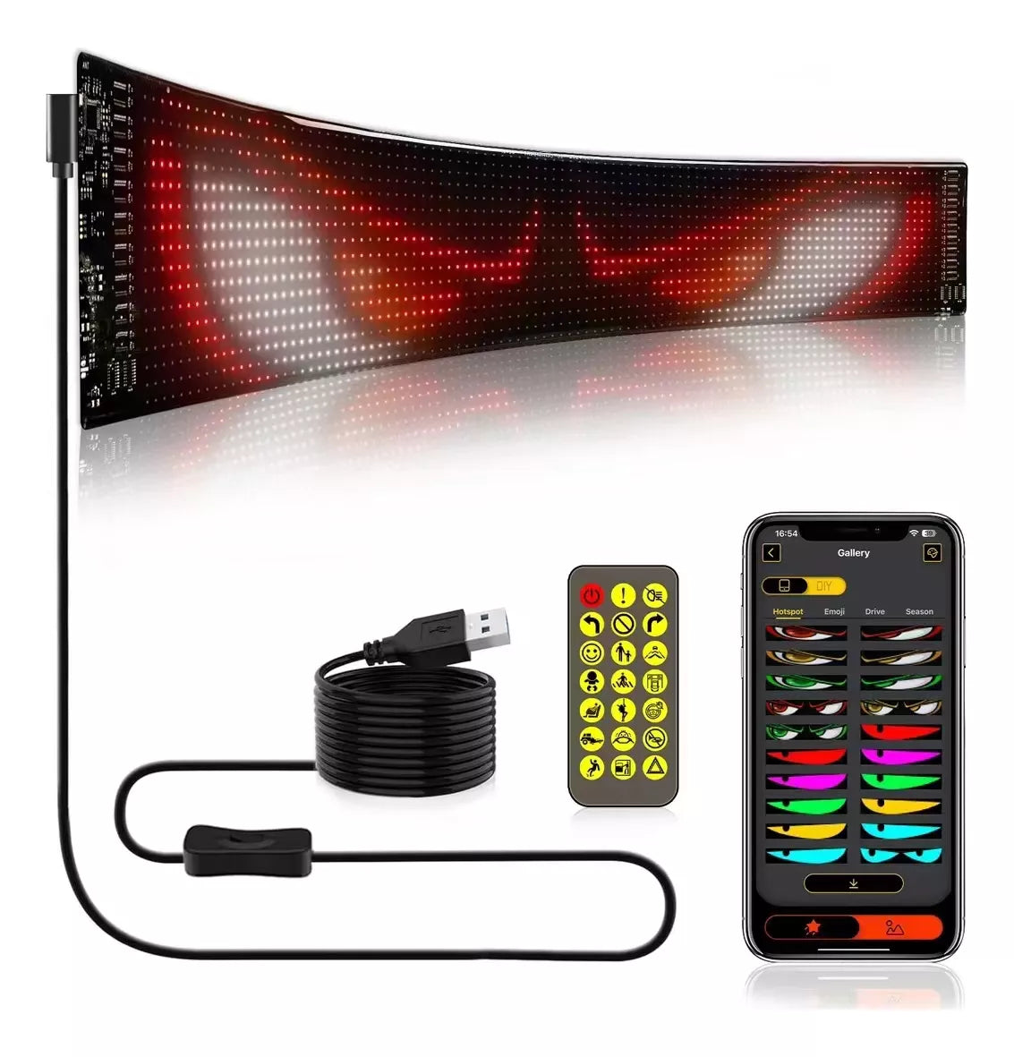 Tela Flexível de LED para Carros e Caminhões - Display Digital com Controle via App Light One 🔥ÚLTIMAS UNIDADES🔥
