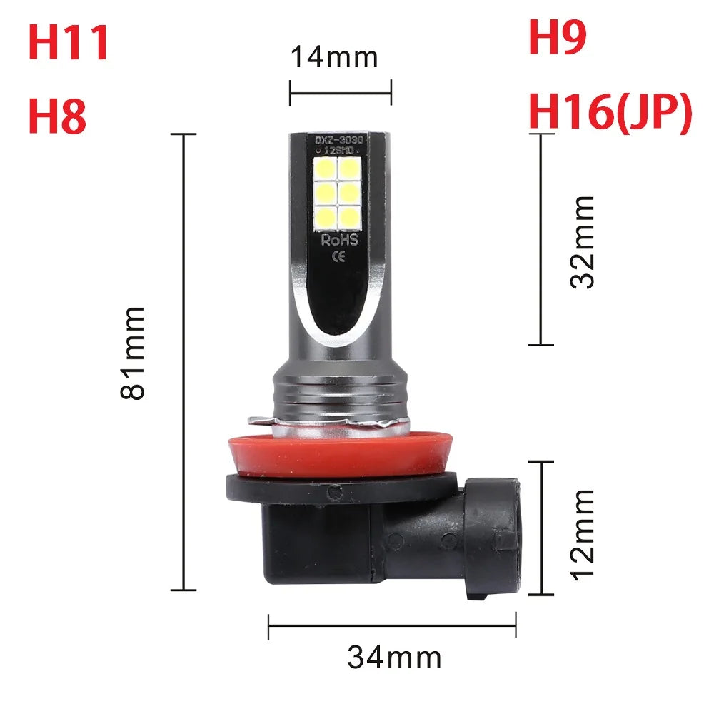H11 H8 9005 9006 6000K Super White Automotive LED Bulbs