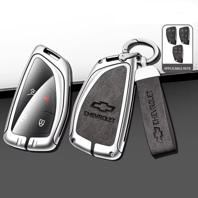 Premium Leather and Zinc Alloy Car Key Cover for Chevrolet, GMC, and Buick – Full Protection with Luxury Design