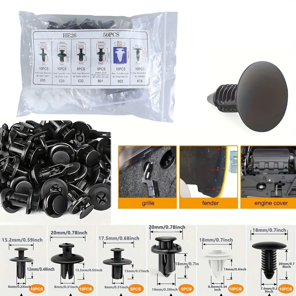 Universal Automotive Fastener Clip Kit for Panel Fixation 50 to 100 Pieces