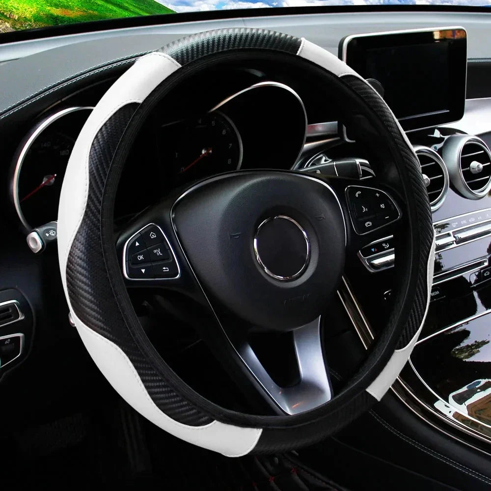 Universal Non-Slip PU Leather Steering Wheel Cover 38cm