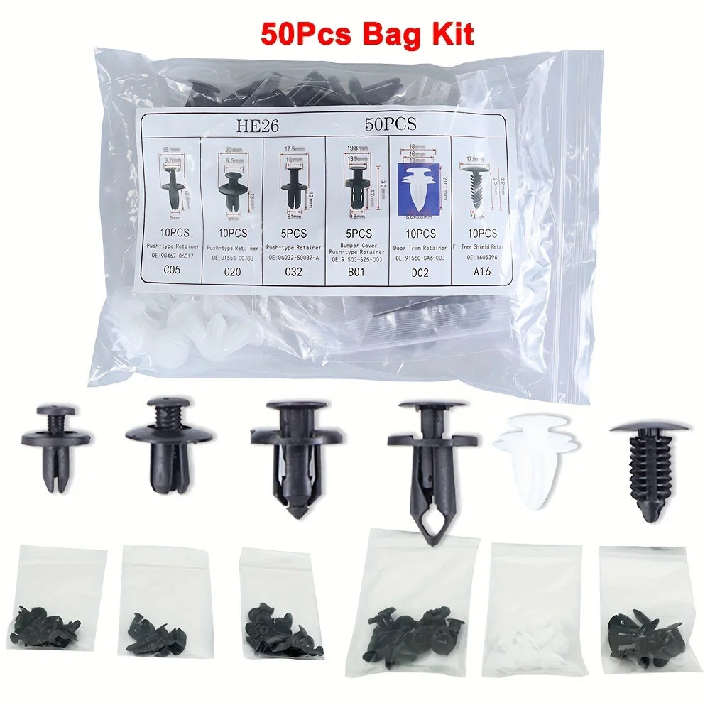 Universal Automotive Fastener Clip Kit for Panel Fixation 50 to 100 Pieces