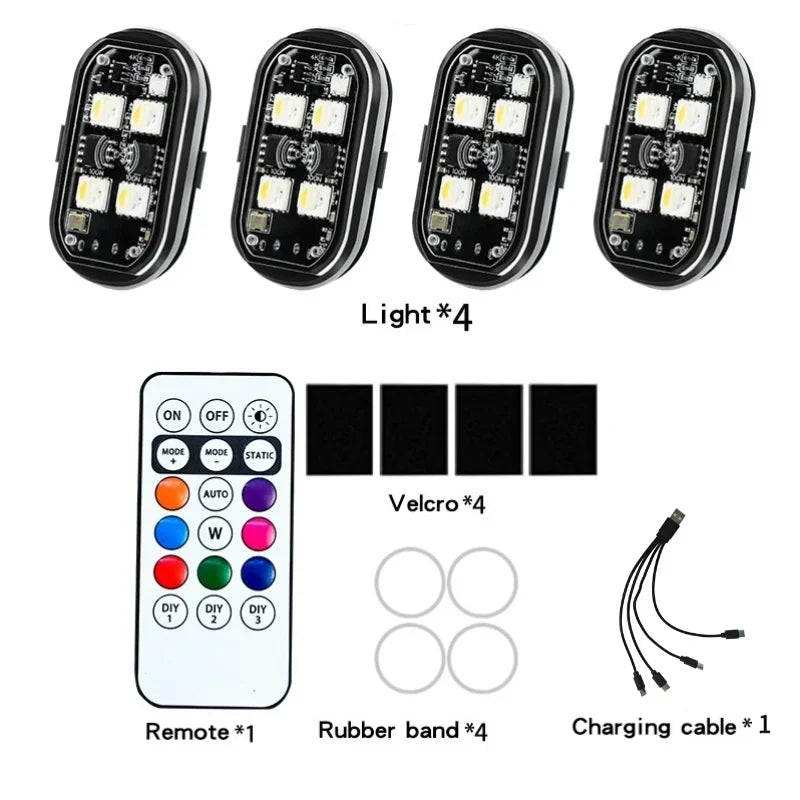 Luz LED Strobo Sem Fio RGB para Carro e Moto com USB