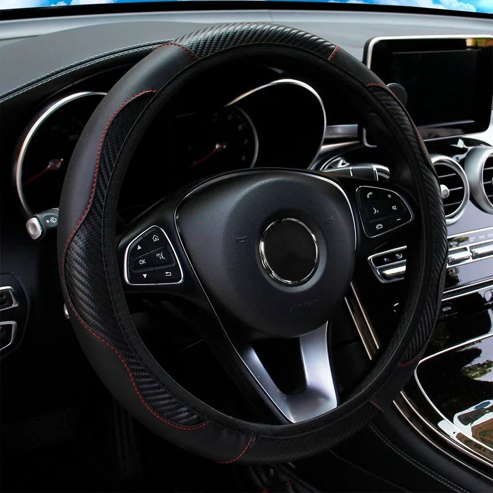 Universal Non-Slip PU Leather Steering Wheel Cover 38cm