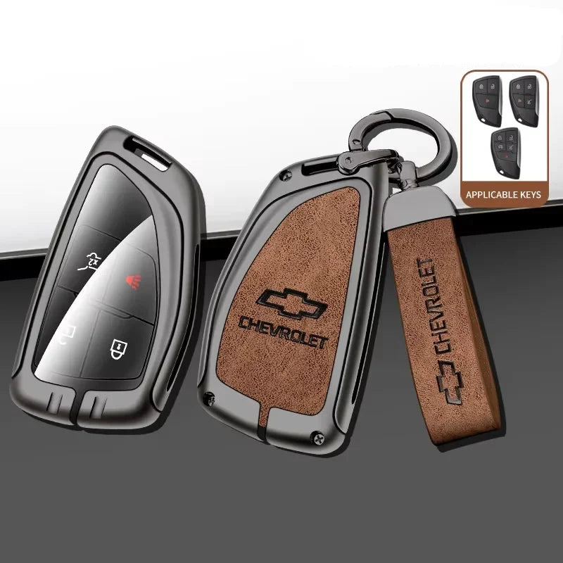 Premium Leather and Zinc Alloy Car Key Cover for Chevrolet, GMC, and Buick – Full Protection with Luxury Design