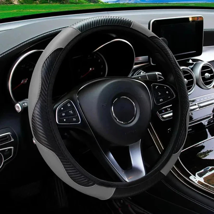 Universal Non-Slip PU Leather Steering Wheel Cover 38cm