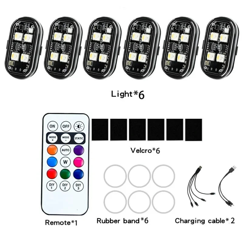 Luz LED Strobo Sem Fio RGB para Carro e Moto com USB