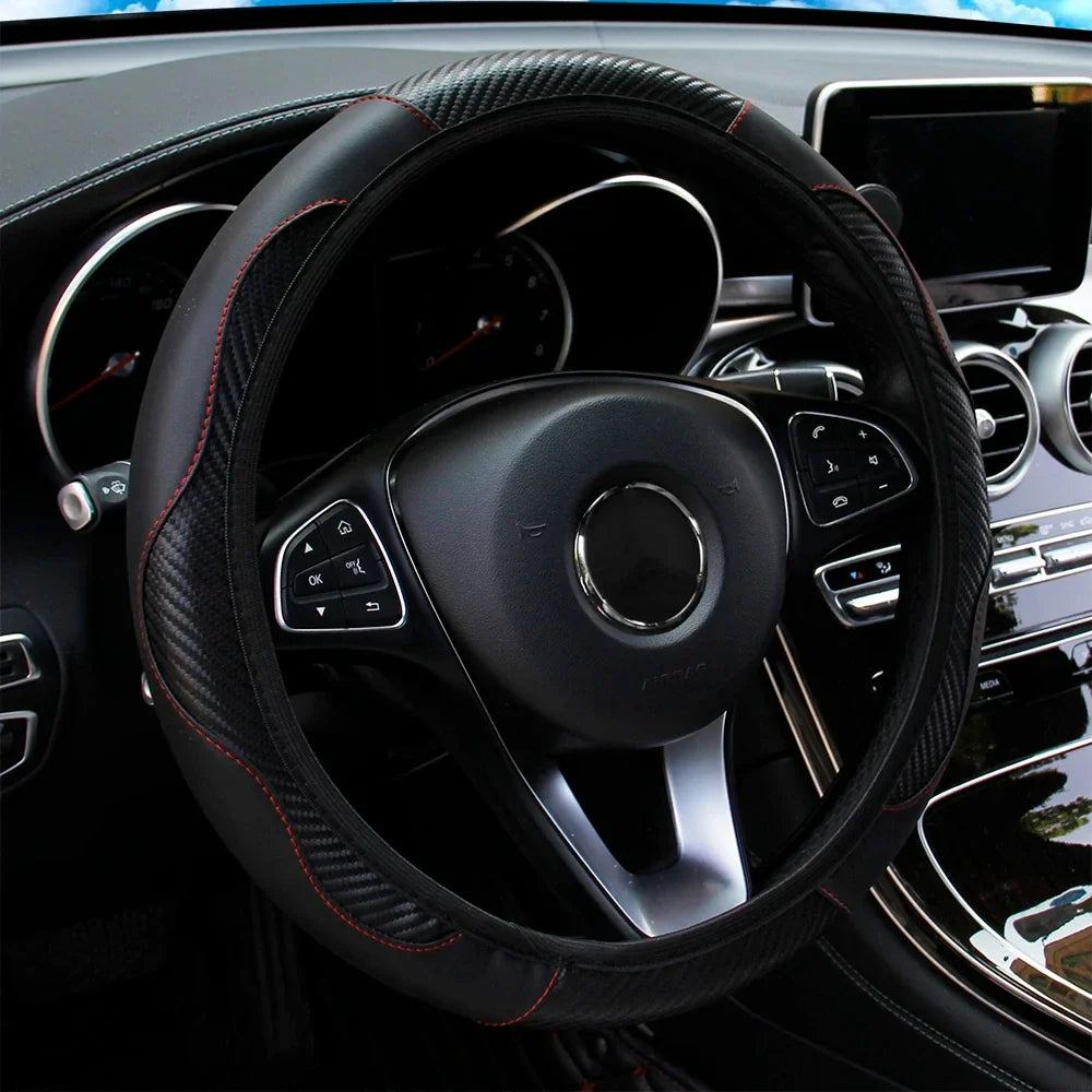 Universal Non-Slip PU Leather Steering Wheel Cover 38cm