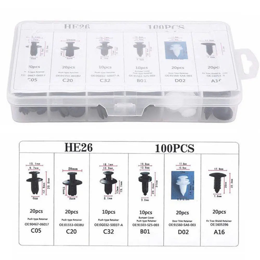 Universal Automotive Fastener Clip Kit for Panel Fixation 50 to 100 Pieces