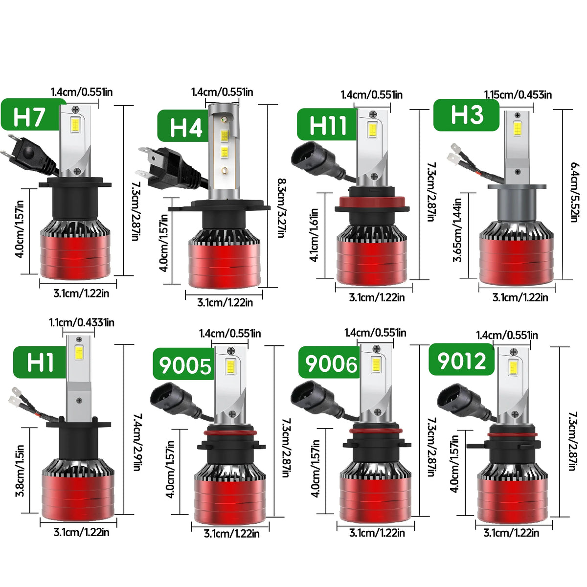 Automotive LED Bulb Kit H1 H4 H7 H11 9005 9006 6000K High Power