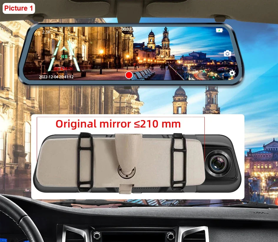 2K WiFi and GPS Rearview Mirror Dash Cam – Automotive DVR with Night Vision and 24h Monitoring