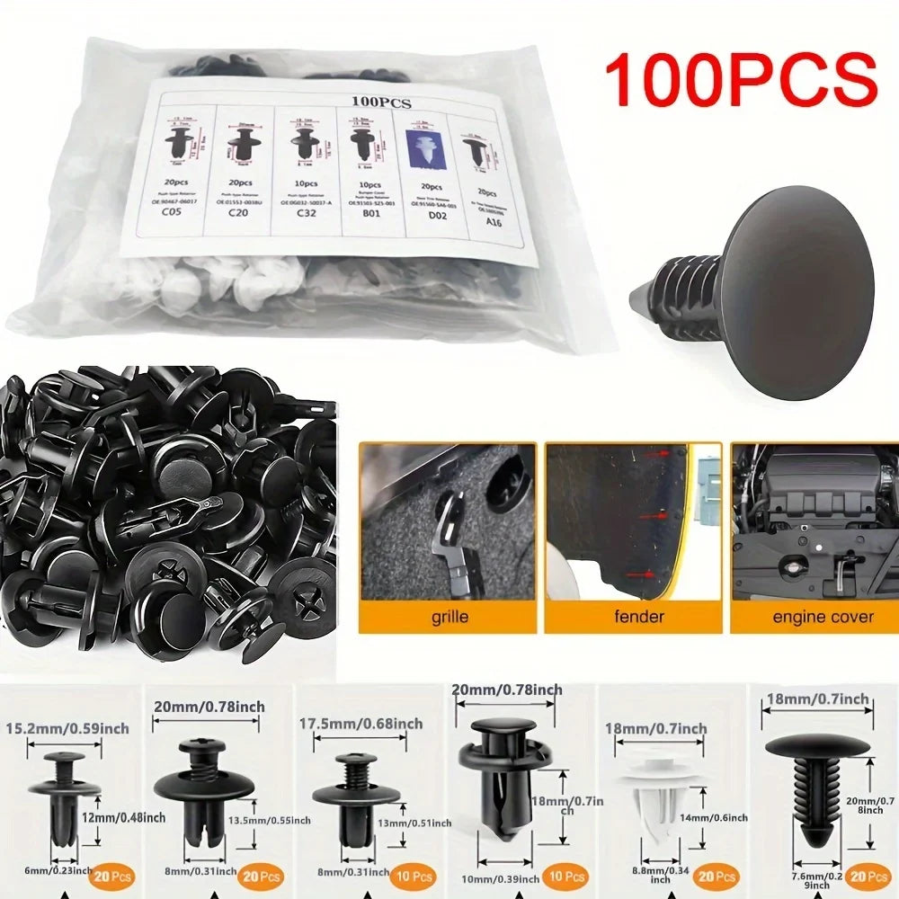 Universal Automotive Fastener Clip Kit for Panel Fixation 50 to 100 Pieces