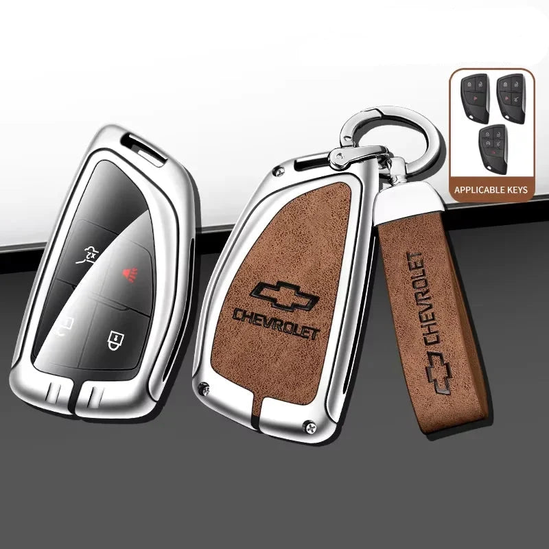 Premium Leather and Zinc Alloy Car Key Cover for Chevrolet, GMC, and Buick – Full Protection with Luxury Design