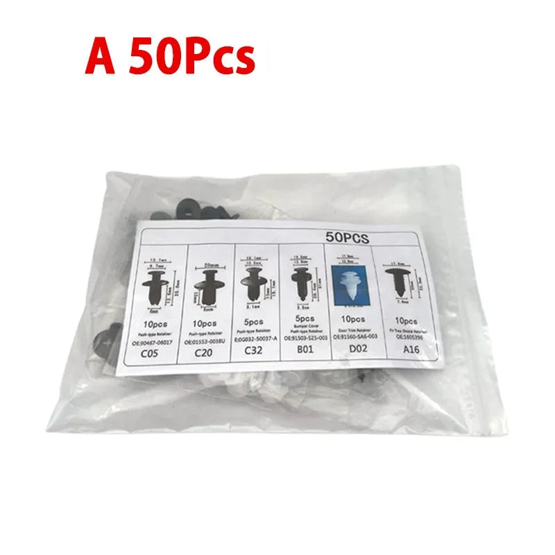Universal Automotive Fastener Clip Kit for Panel Fixation 50 to 100 Pieces