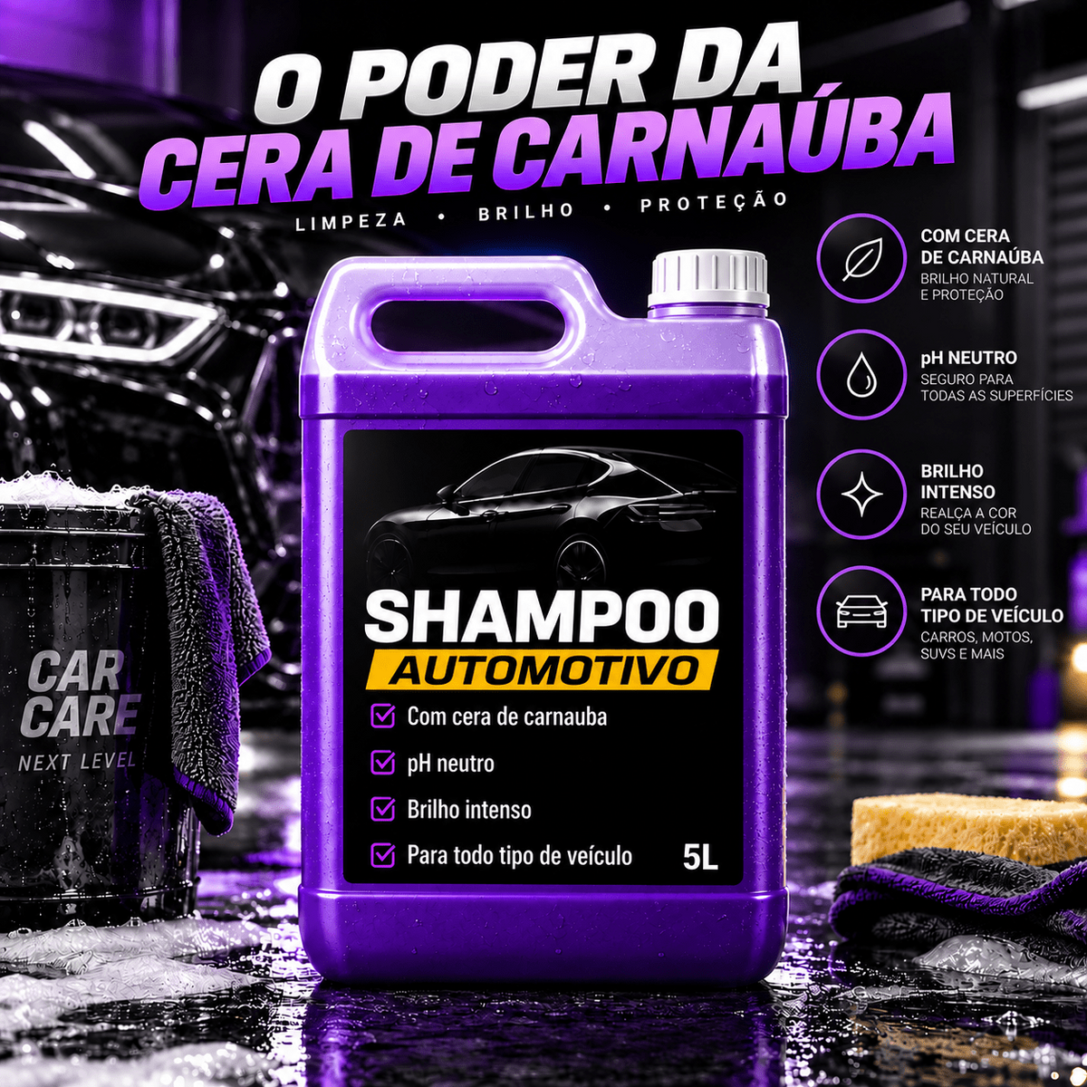 SHINE CAR — Shampoo Automotivo com Cera de Carnaúba