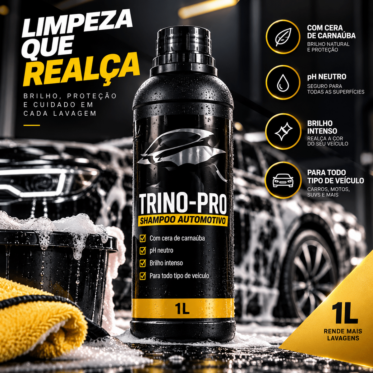 SHINE CAR — Shampoo Automotivo com Cera de Carnaúba