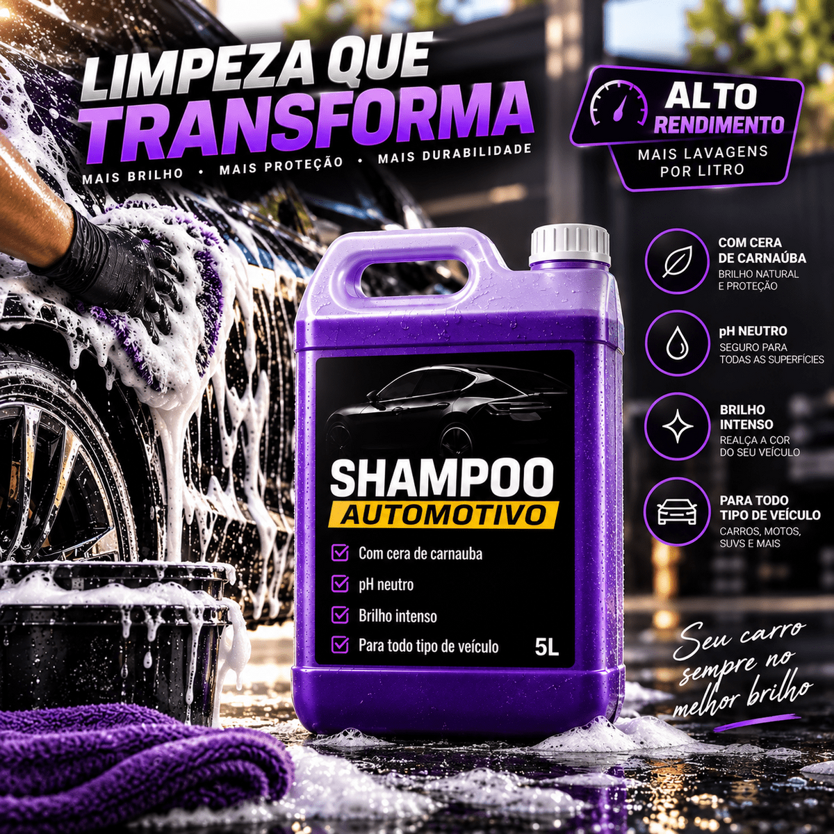 SHINE CAR — Shampoo Automotivo com Cera de Carnaúba