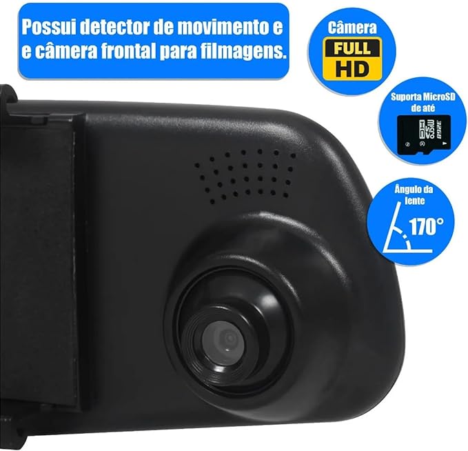 Retrovisor Automotivo com Câmera de Ré Colorida- Inovata Store