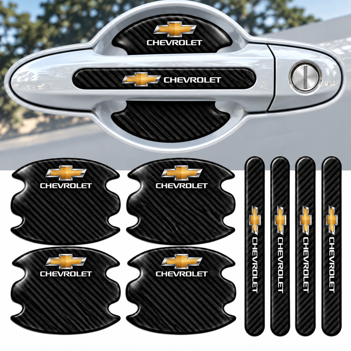 Adesivo Protetor de Maçaneta Automotiva para Chevrolet – Kit 8 Peças Anti Risco Porta Carro