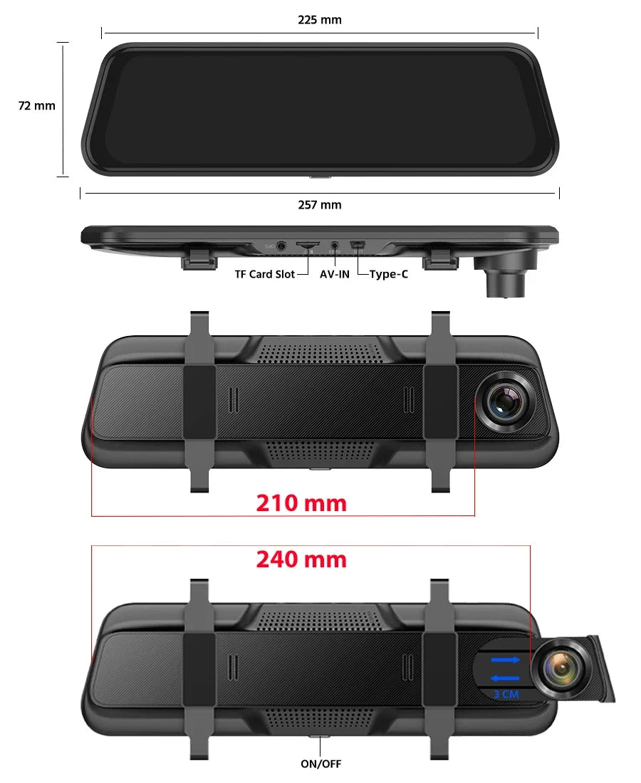 2K WiFi and GPS Rearview Mirror Dash Cam – Automotive DVR with Night Vision and 24h Monitoring