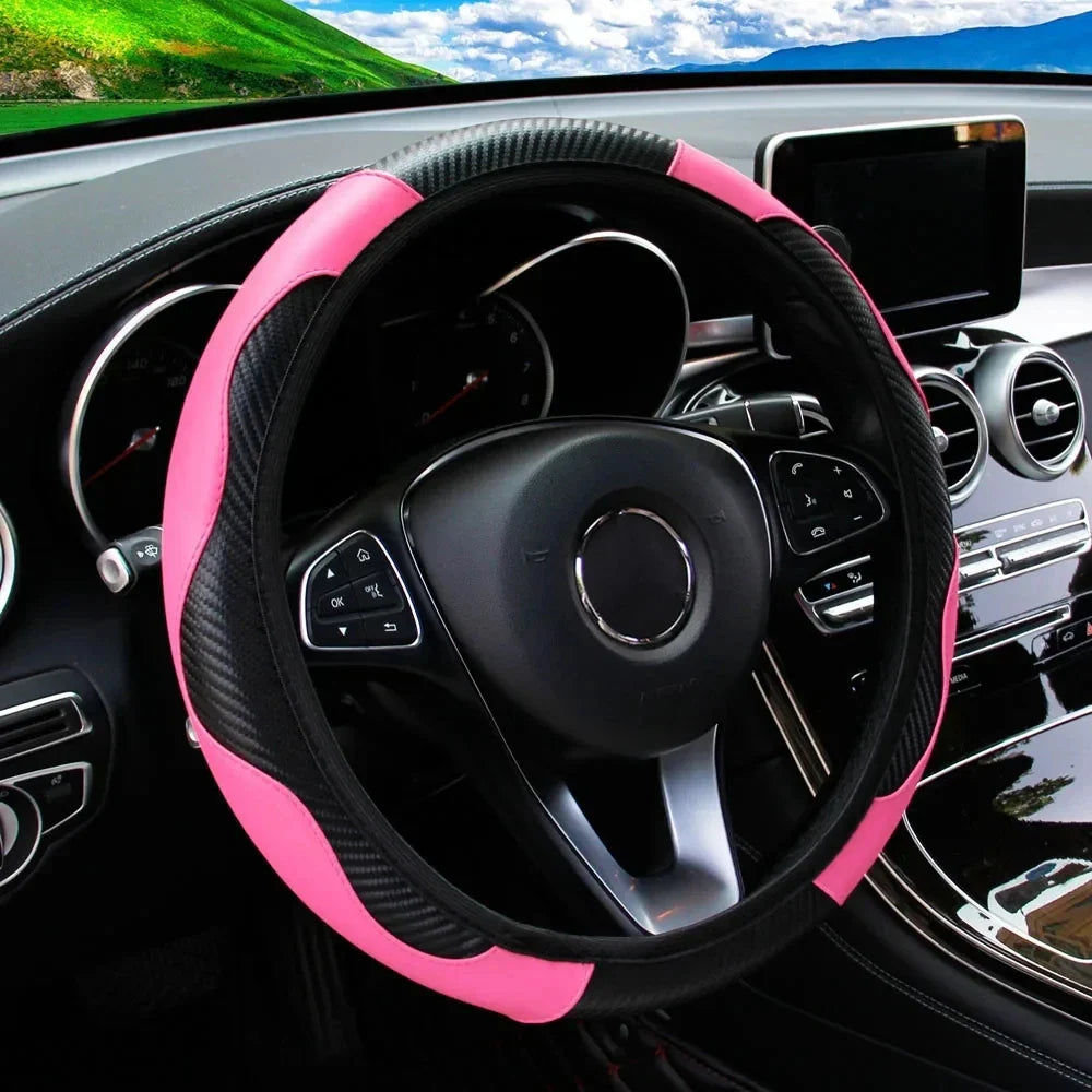 Universal Non-Slip PU Leather Steering Wheel Cover 38cm
