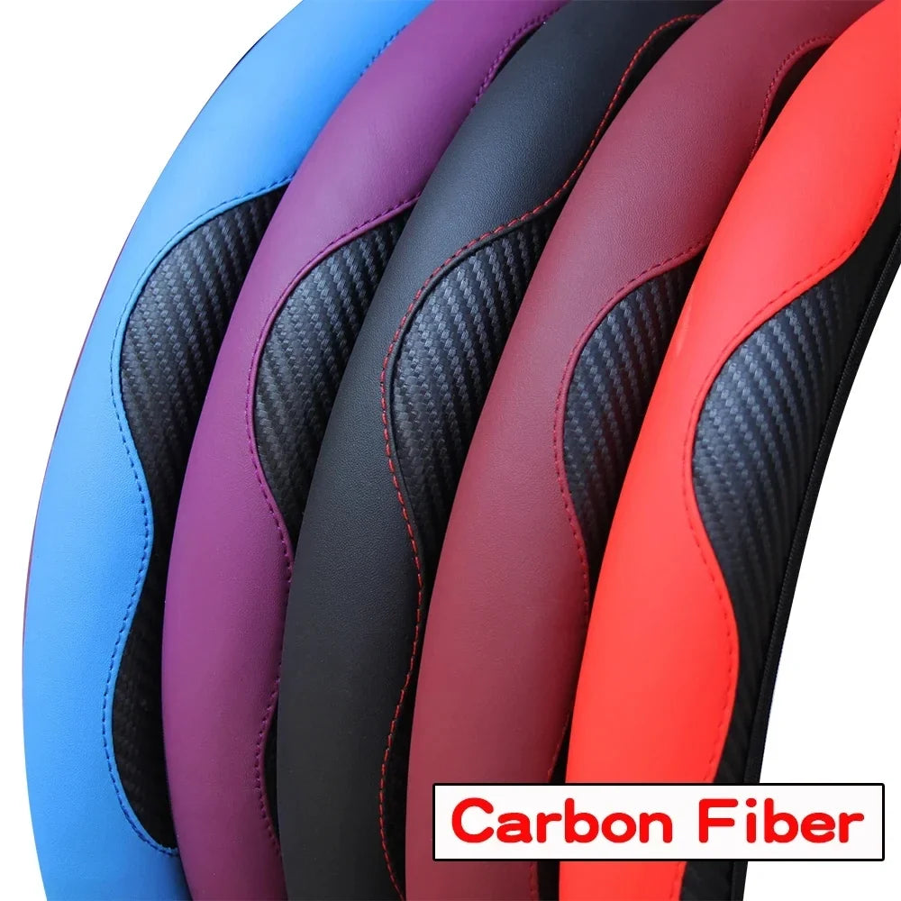 Universal Non-Slip PU Leather Steering Wheel Cover 38cm