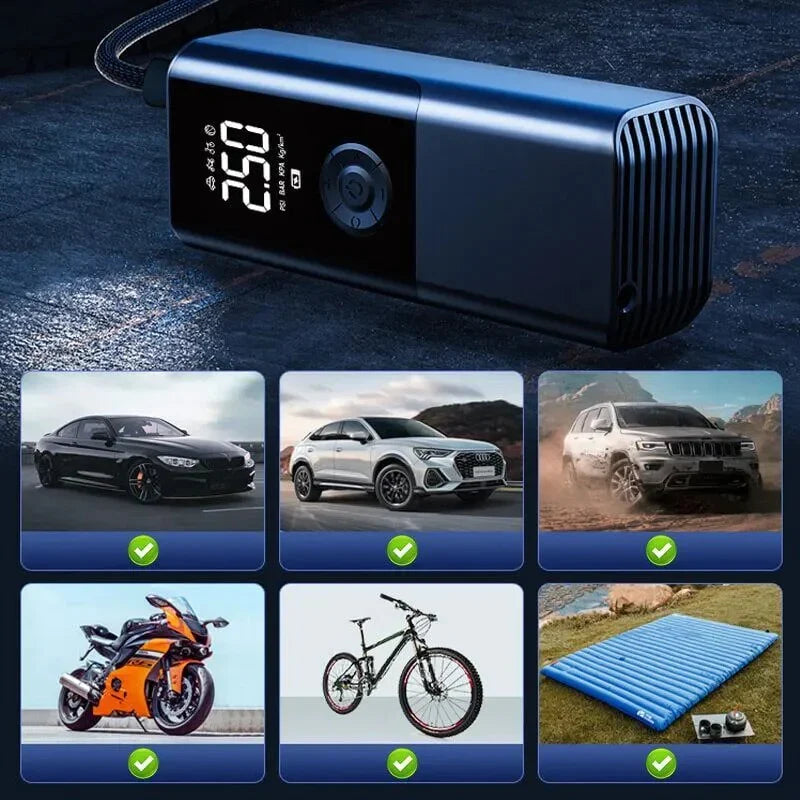 Portable 12V Cordless Air Compressor with LED Lighting and Fast Inflation