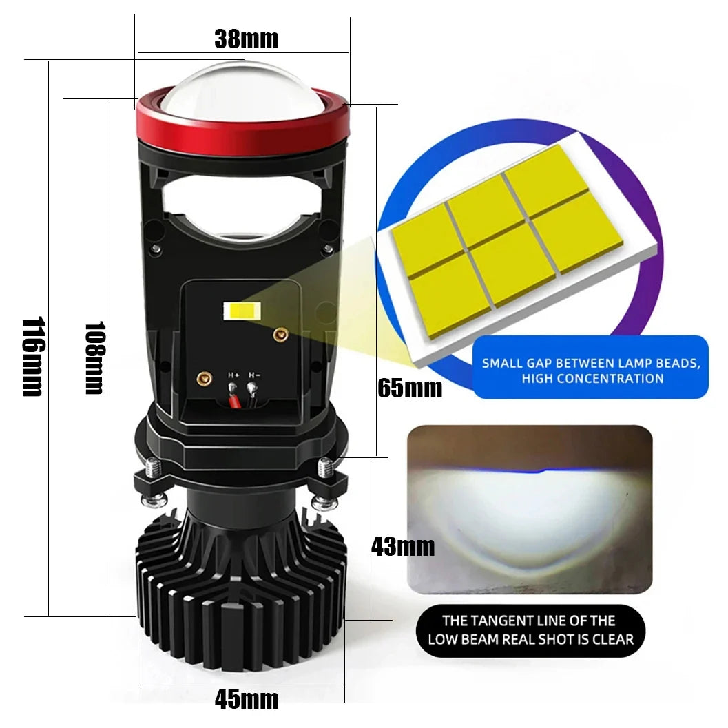 H4 LED Automotive Mini Projector Bulb 100W 30000LM – High and Low Beam with Turbo Fan 6000K (2-Piece Kit)