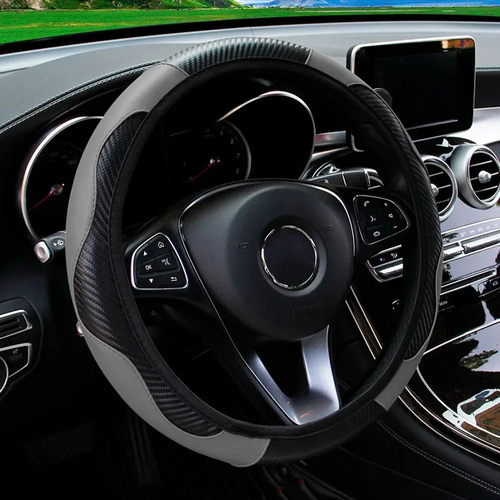 Universal Non-Slip PU Leather Steering Wheel Cover 38cm