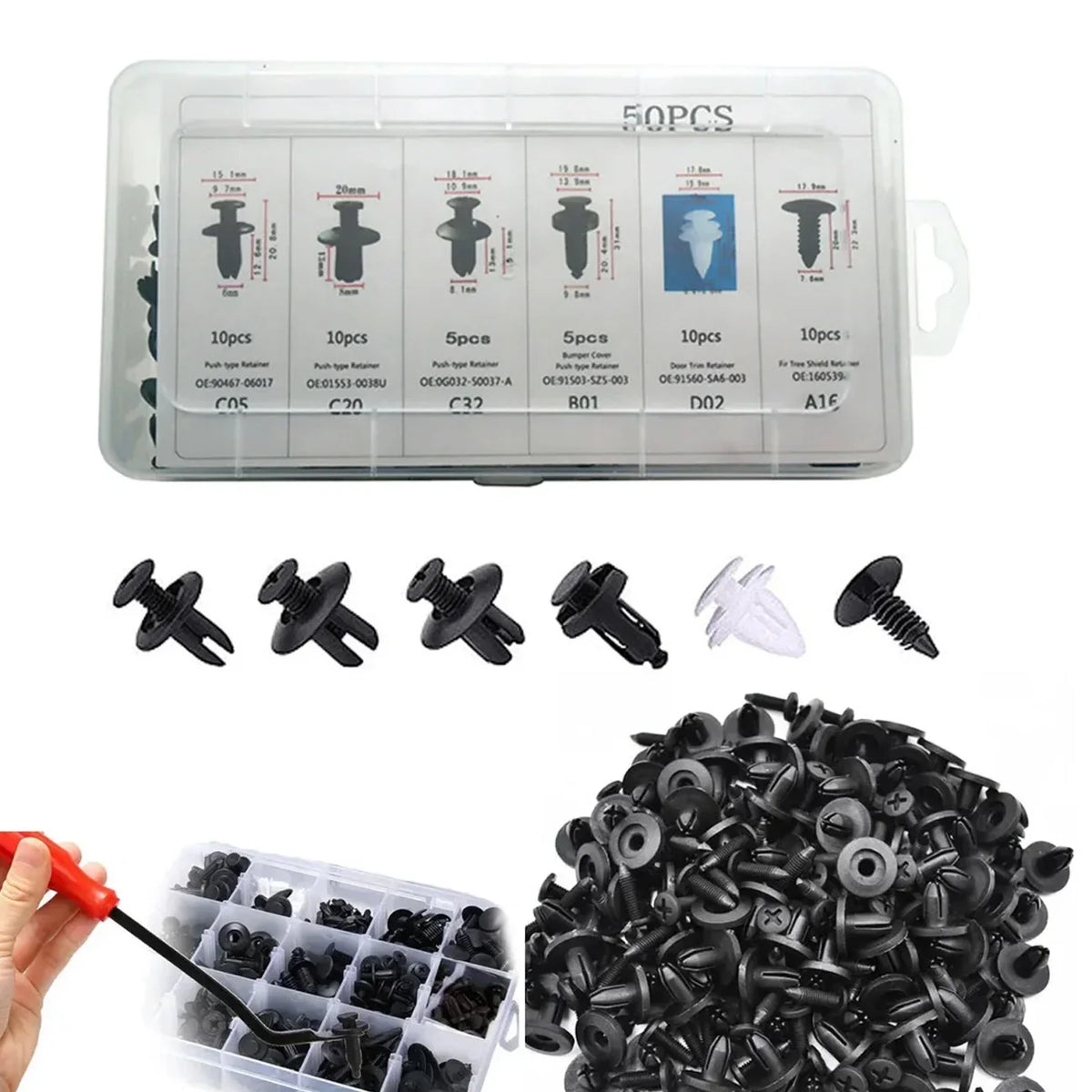 Universal Automotive Fastener Clip Kit for Panel Fixation 50 to 100 Pieces