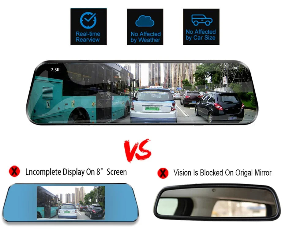 2K WiFi and GPS Rearview Mirror Dash Cam – Automotive DVR with Night Vision and 24h Monitoring