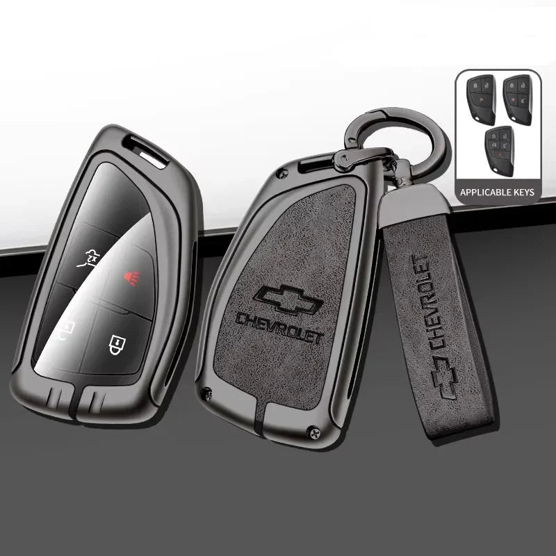 Premium Leather and Zinc Alloy Car Key Cover for Chevrolet, GMC, and Buick – Full Protection with Luxury Design