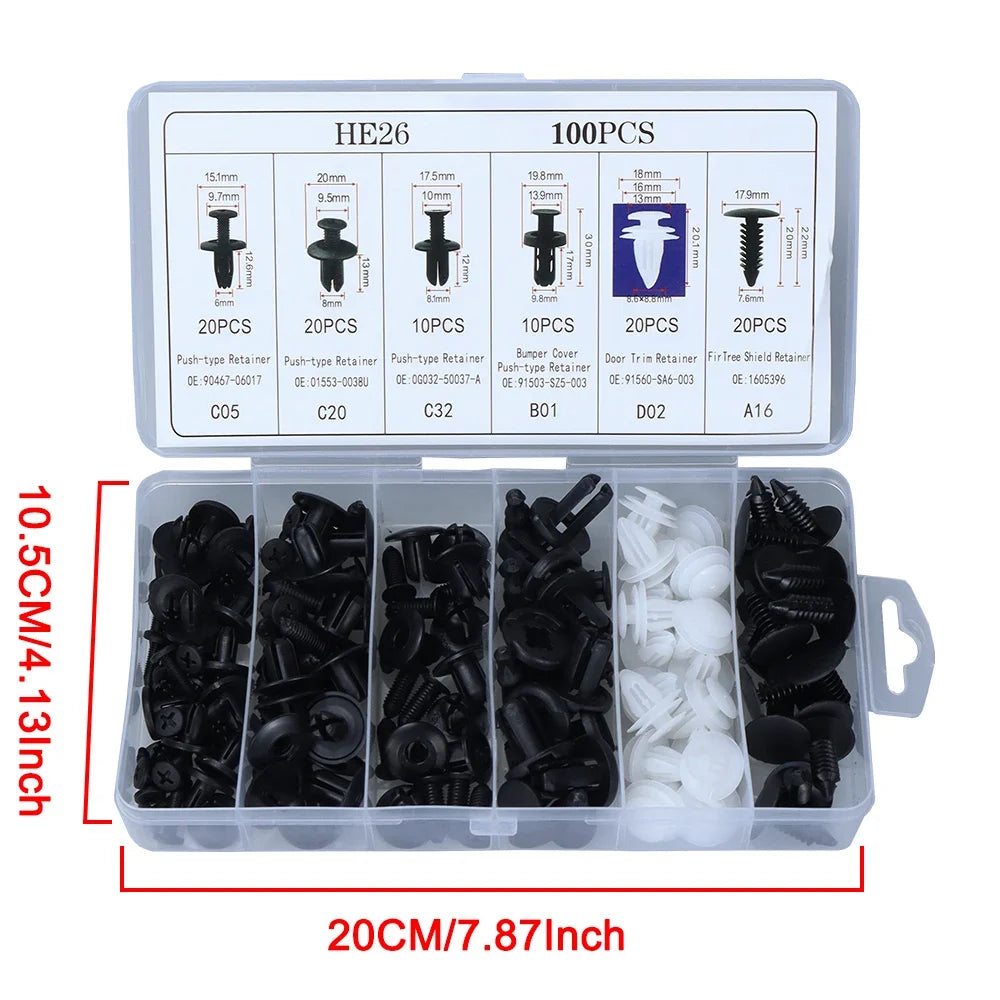 Universal Automotive Fastener Clip Kit for Panel Fixation 50 to 100 Pieces