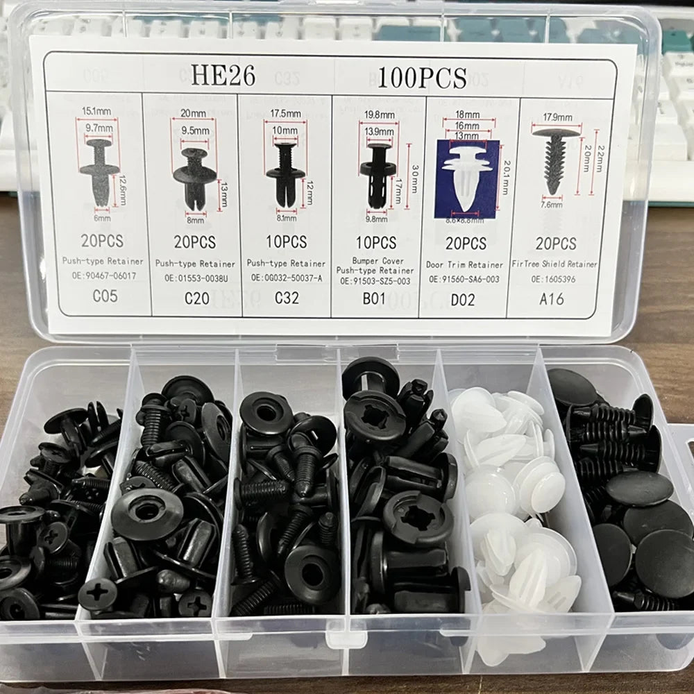 Universal Automotive Fastener Clip Kit for Panel Fixation 50 to 100 Pieces