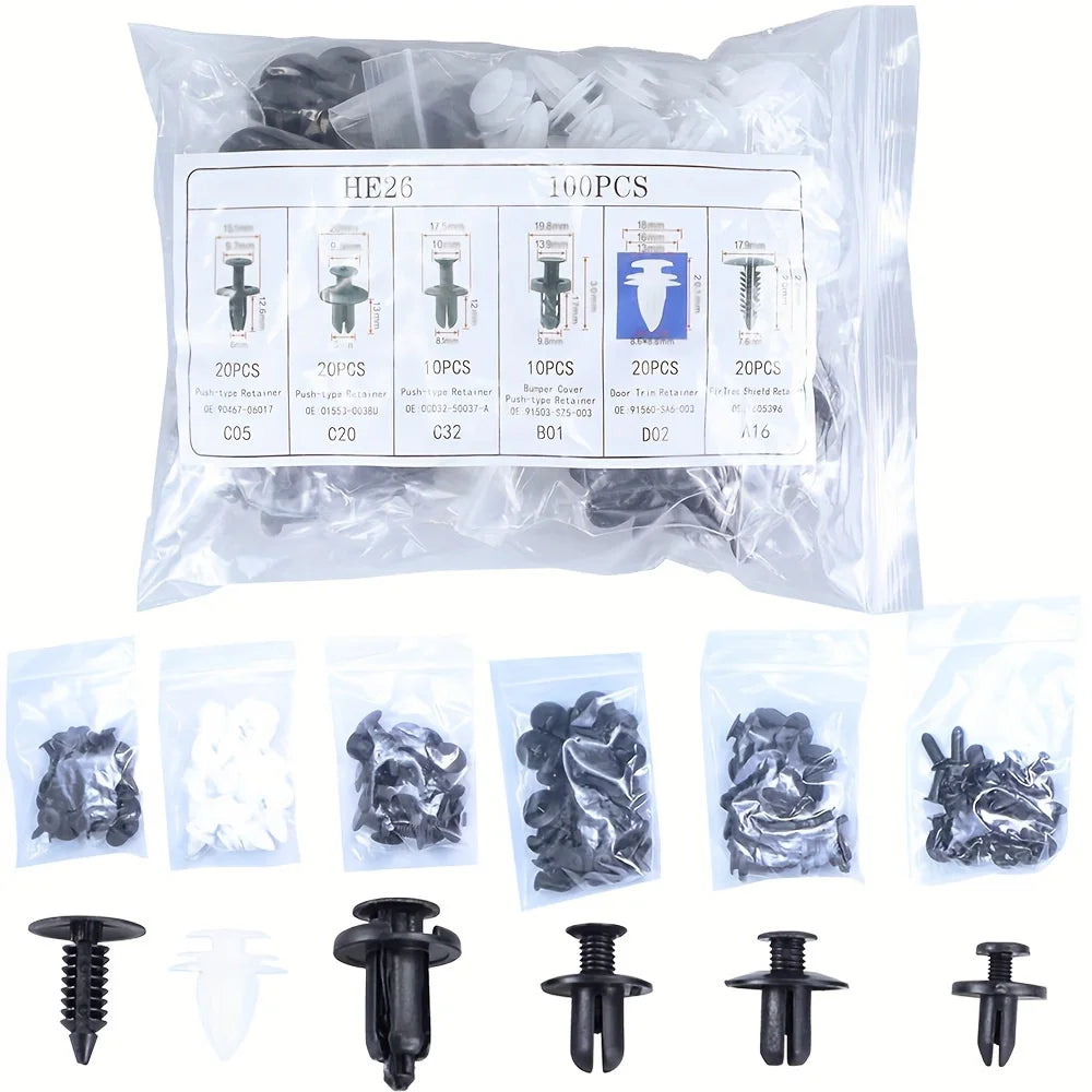 Universal Automotive Fastener Clip Kit for Panel Fixation 50 to 100 Pieces