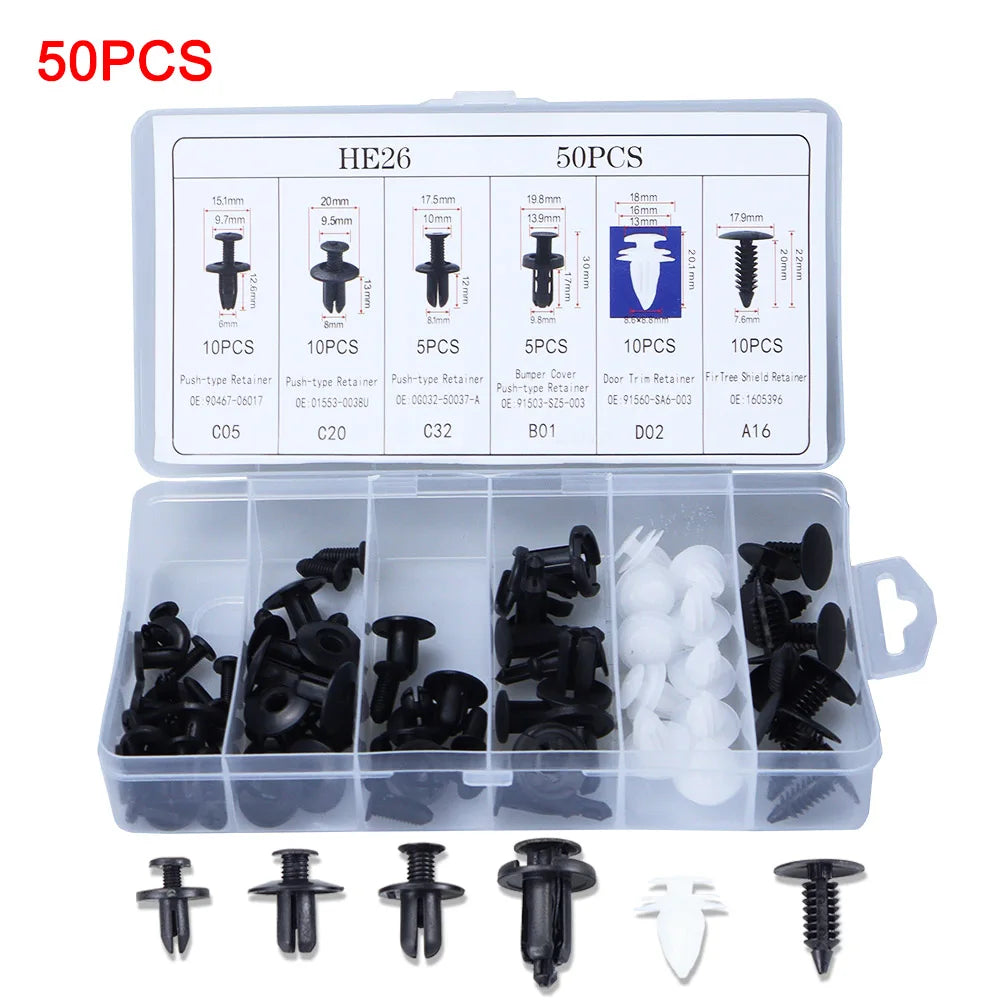Universal Automotive Fastener Clip Kit for Panel Fixation 50 to 100 Pieces