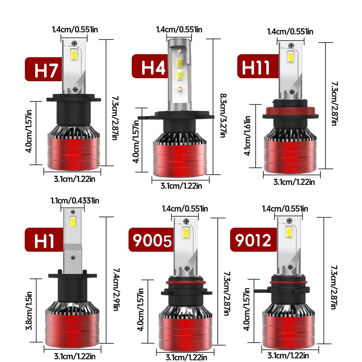 Automotive LED Bulb Kit H1 H4 H7 H11 9005 9006 6000K High Power