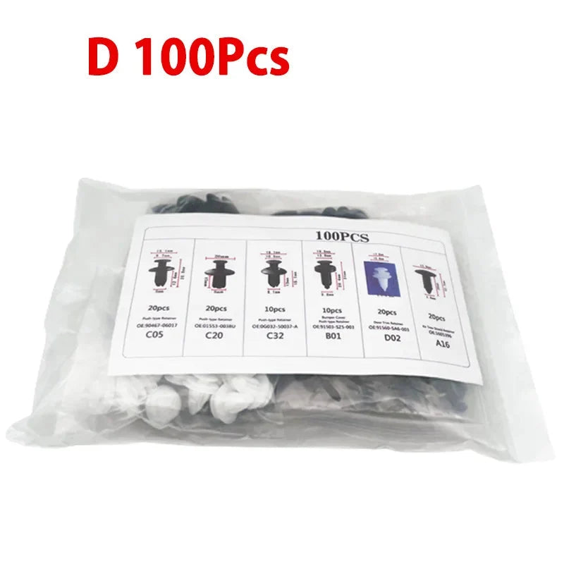 Universal Automotive Fastener Clip Kit for Panel Fixation 50 to 100 Pieces
