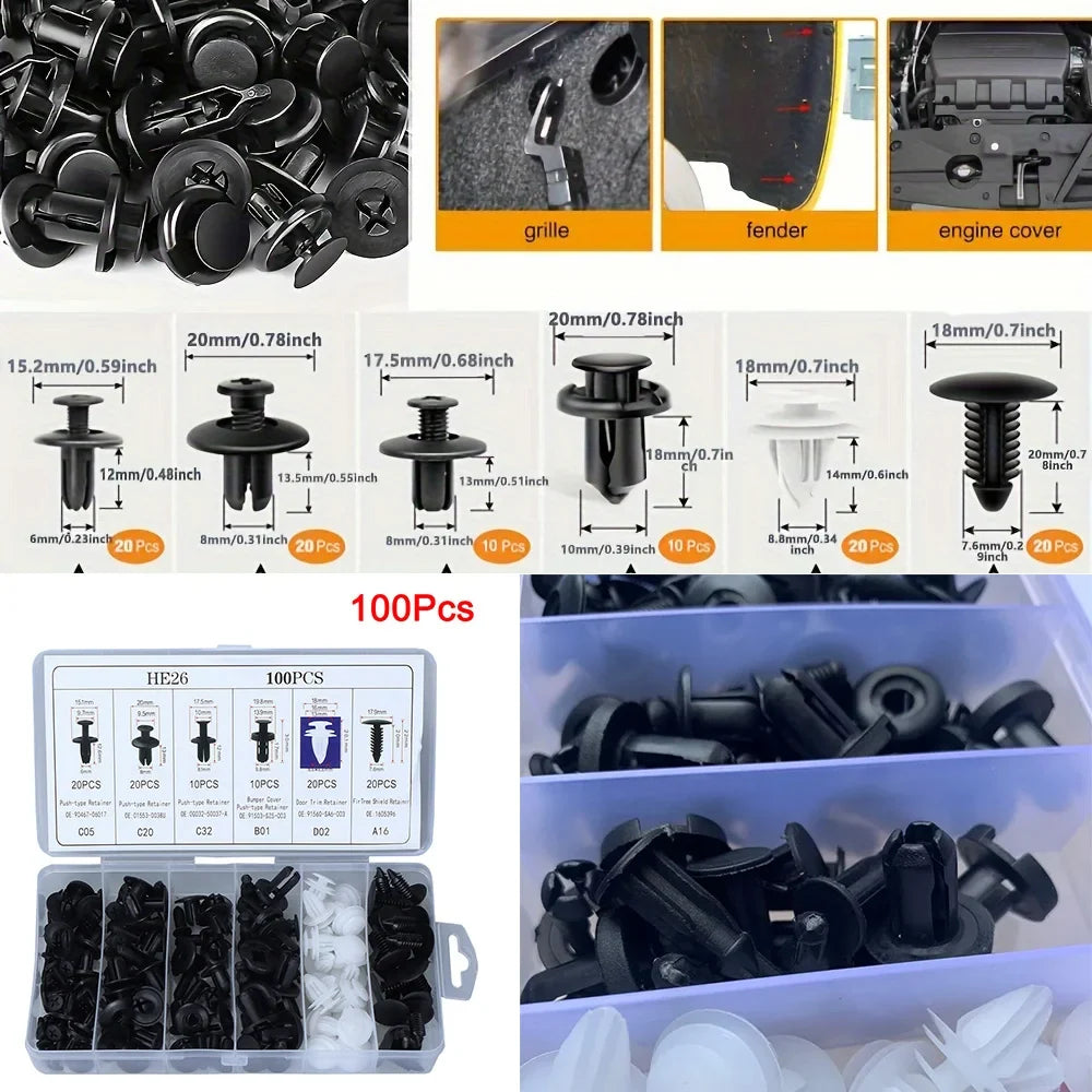 Universal Automotive Fastener Clip Kit for Panel Fixation 50 to 100 Pieces