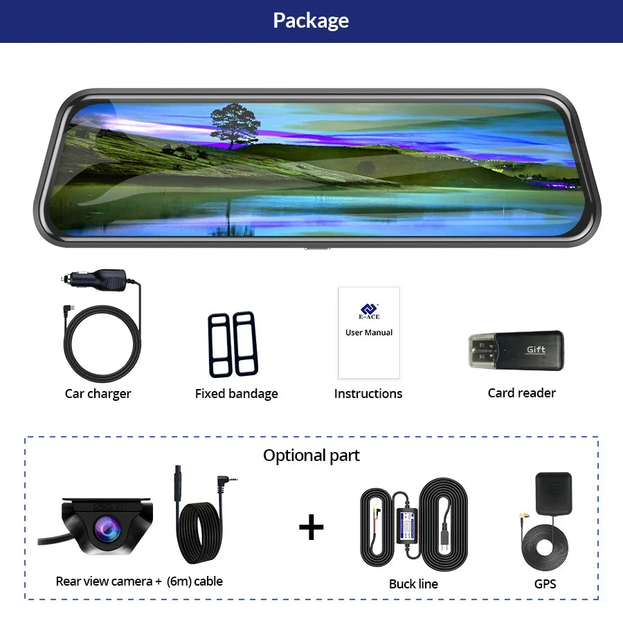 2K WiFi and GPS Rearview Mirror Dash Cam – Automotive DVR with Night Vision and 24h Monitoring