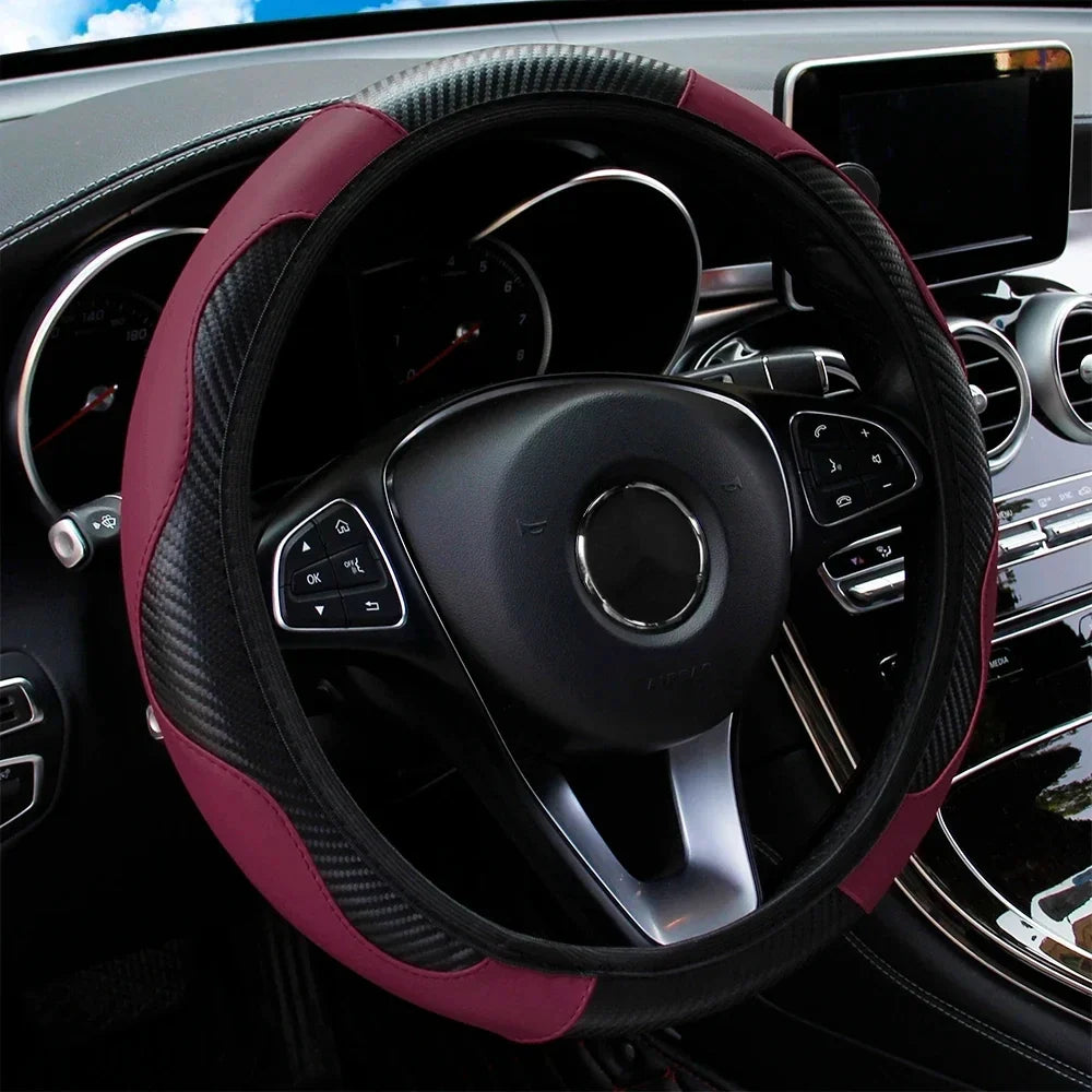 Universal Non-Slip PU Leather Steering Wheel Cover 38cm